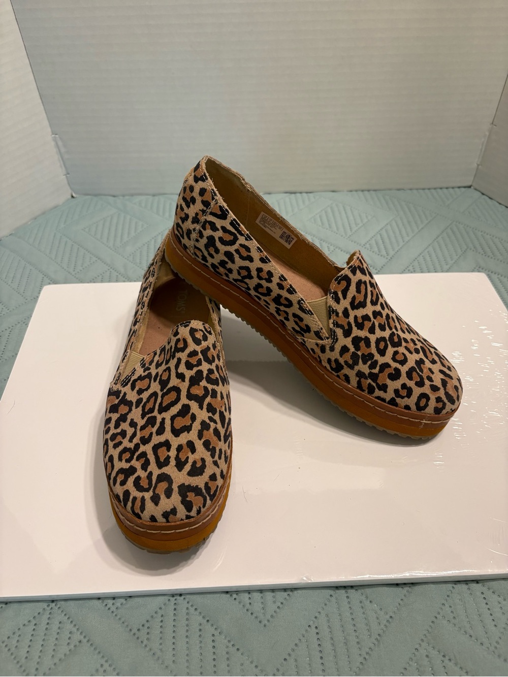 Tom’s Palma Espadrille Slip On Leopard Print Platform Size 8